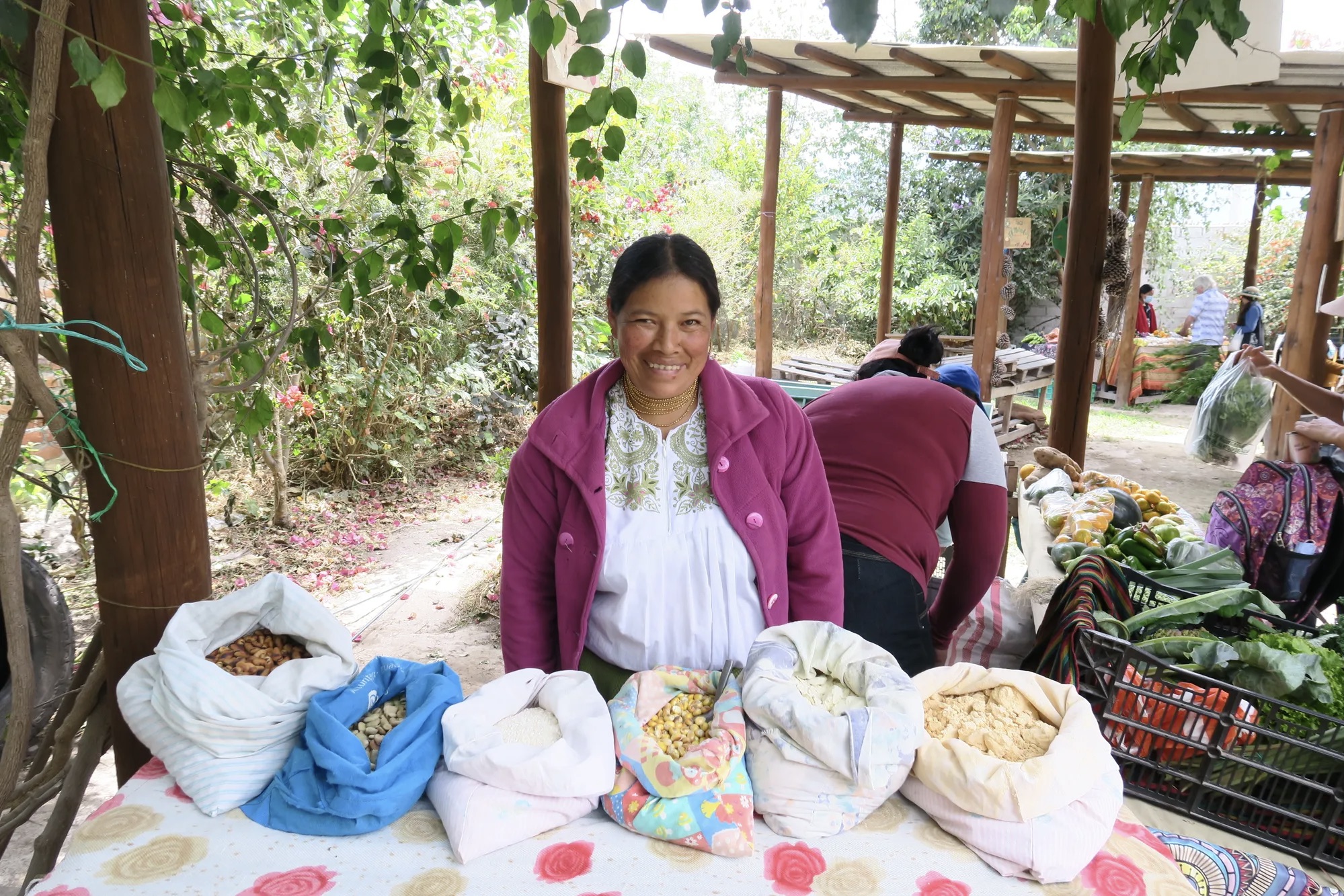 Este produtor cultiva grãos para vender no mercado. Menos intensivos em mão-de-obra do que os vegetais, os ciclos de produção de cereais permitem que este produtor trabalhe a tempo parcial fora da exploração agrícola durante a semana.